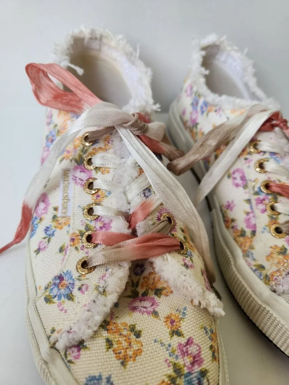 Superga x LoveShackFancy 2750 Flower Fringe Sneakers Coquette Romantic Whimsical - Picture 11 of 16